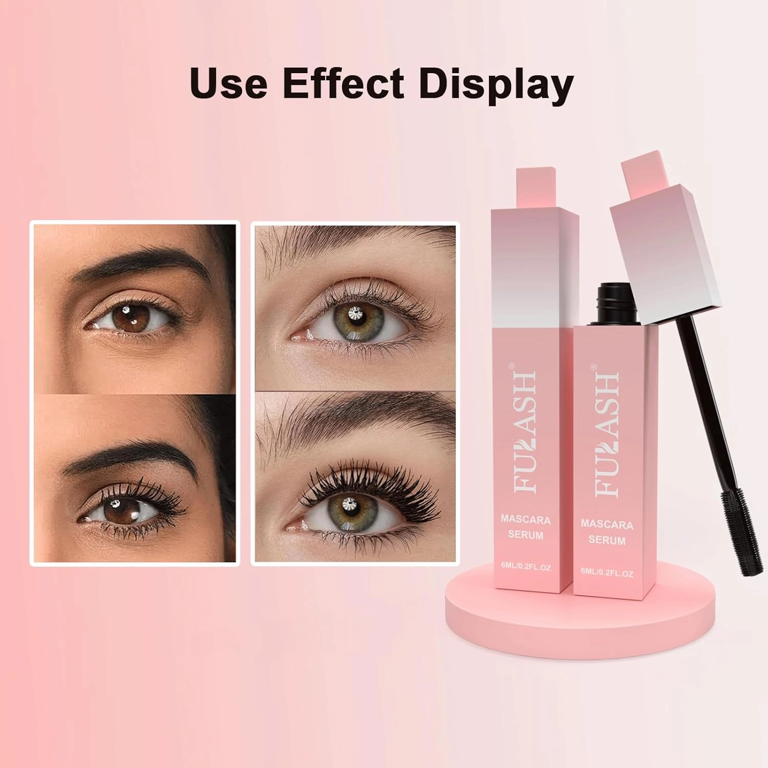 Fulash Waterproof Mascara, Adjustable Mascara, Volumizing, Lengthening, Long-Wearing, Smudge-Proof Vegan Formula, Gift for Women, Black, 6ml