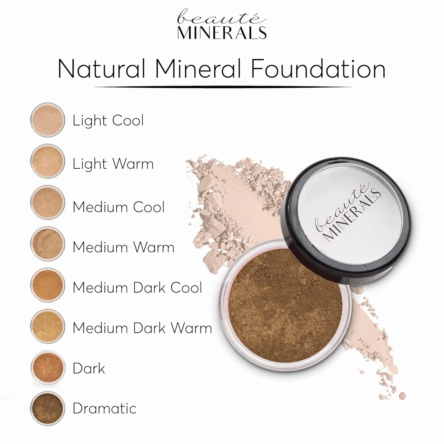 Full Coverage Foundation Mineral Makeup Face Powder by Beauté Minerals in Dramatic | 100% Natural Makeup: Talc Free Loose Powder Matte Foundation, Concealer & Contour Makeup   Zinc Oxide 0.31 Oz