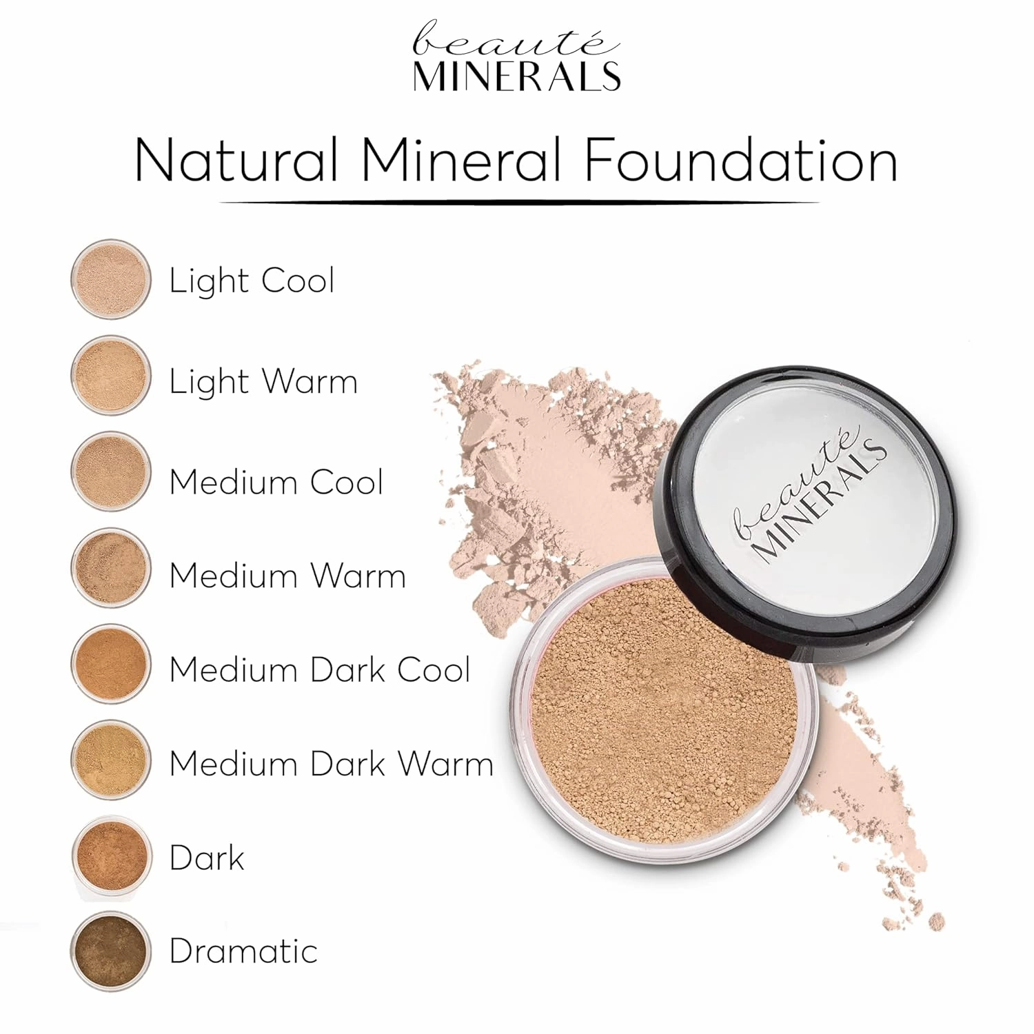 Full Coverage Foundation Mineral Makeup Face Powder by Beauté Minerals in Medium Cool | 100% Natural Makeup: Talc Free Loose Powder Matte Foundation, Concealer & Contour Makeup   Zinc Oxide 0.31 Oz
