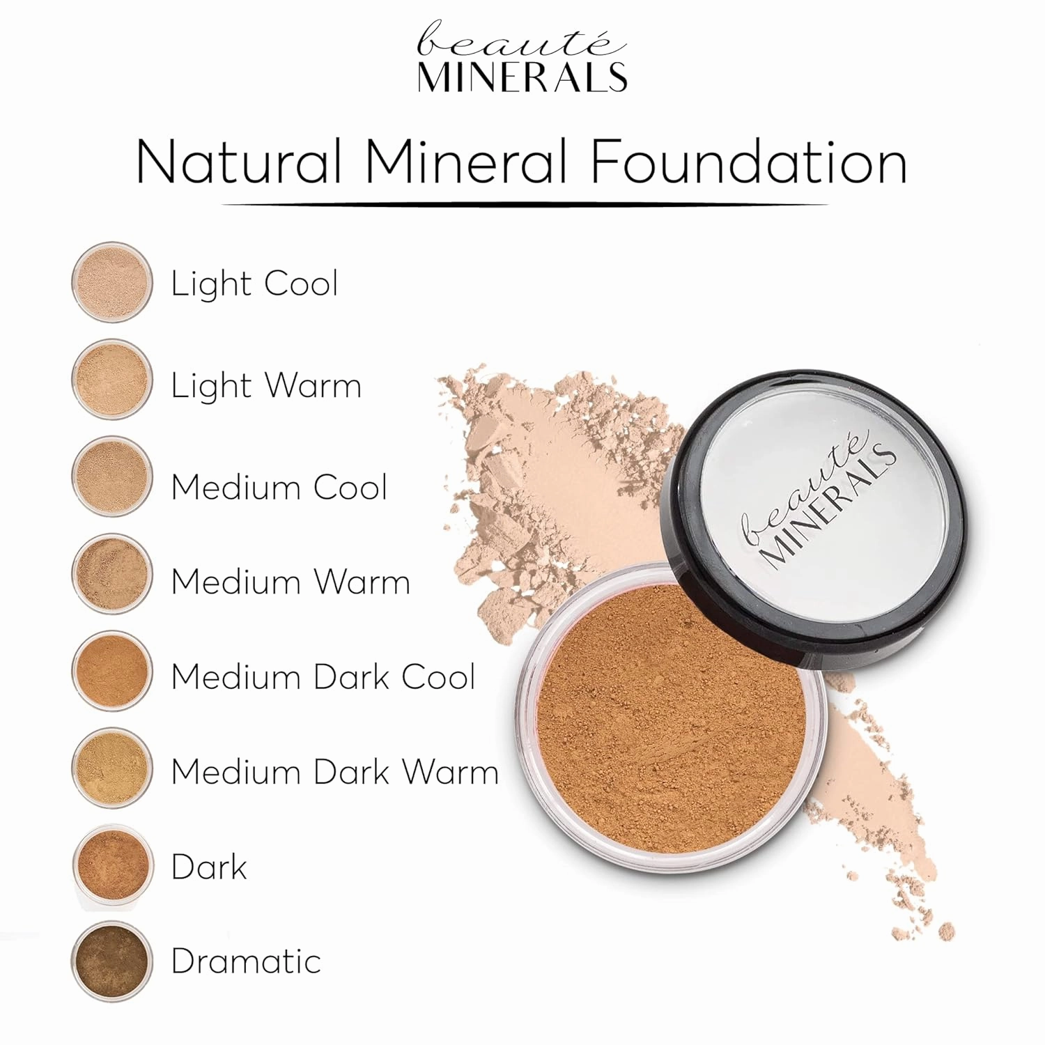 Full Coverage Foundation Mineral Makeup Face Powder by Beauté Minerals in Medium Dark Warm | 100% Natural Makeup: Talc Free Loose Powder Matte Foundation, Concealer, Contour Makeup   Zinc Oxide .31 Oz