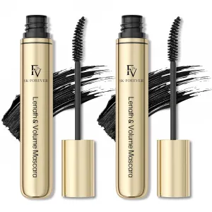 FV 2pcs Waterproof Black Mascara, for Length, Volumizing and Curling, Long Lasting, No Clumping & Smudge Proof Tubing Mascara, Cruelty-free