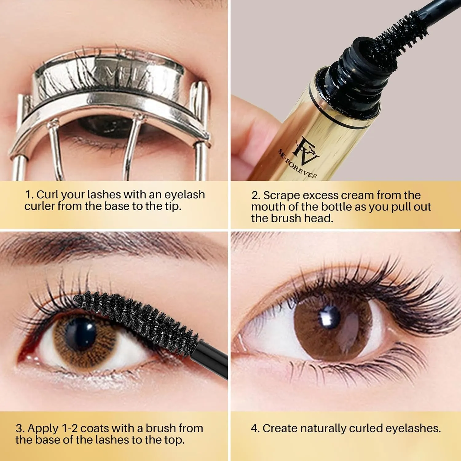 FV 2pcs Waterproof Black Mascara, for Length, Volumizing and Curling, Long Lasting, No Clumping & Smudge Proof Tubing Mascara, Cruelty-free