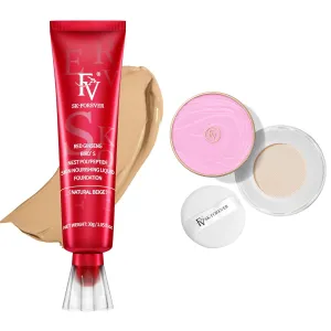 FV Matte Liquid Foundation and Translucent Loose Powder, Waterproof Formula for Oily to Normal Skin Types