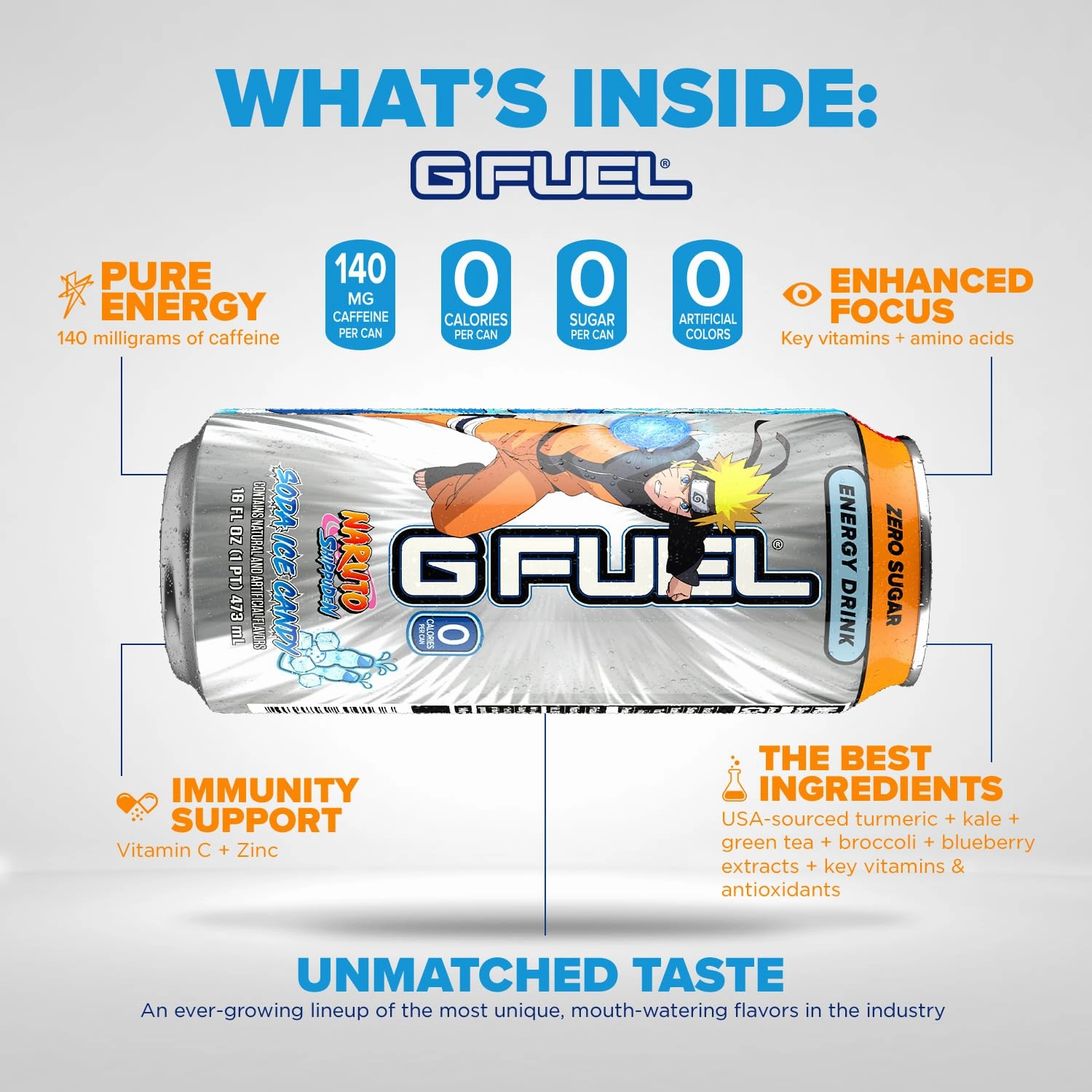 G Fuel Energy Drink, Lemon Lime Slushie, Sugar Free Beverage with 140mg Caffeine, Daily Energy Boost with Focus Amino, Vitamin   Antioxidants, 16 oz Cans (Naruto Shippuden, 12-Pack)