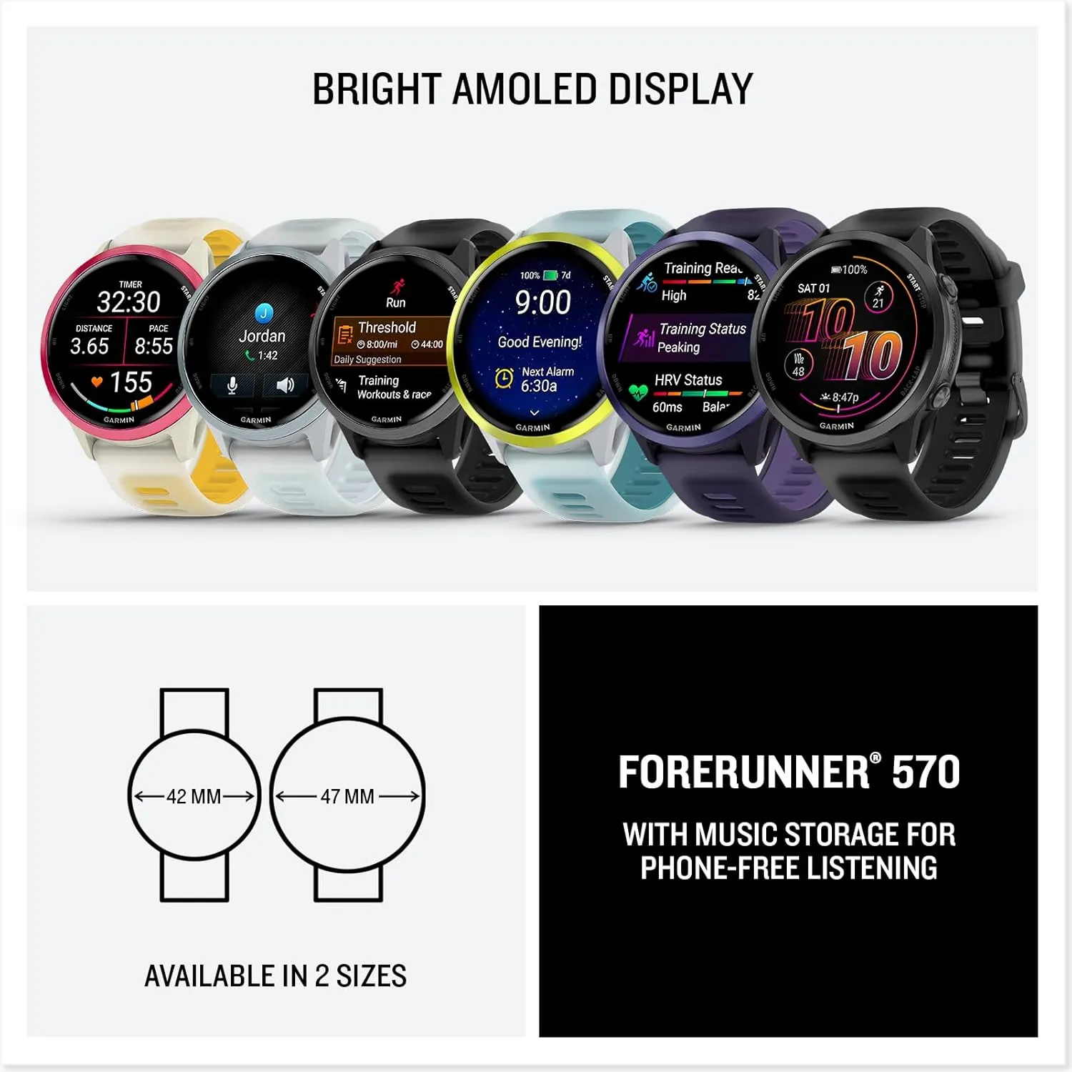 Garmin Forerunner 570 (47 mm, Slate Gray/Translucent Black) Running GPS Smartwatch - AMOLED Display, Training & Recovery - Bundle with PlayBetter Portable Charger & HD Screen Protectors