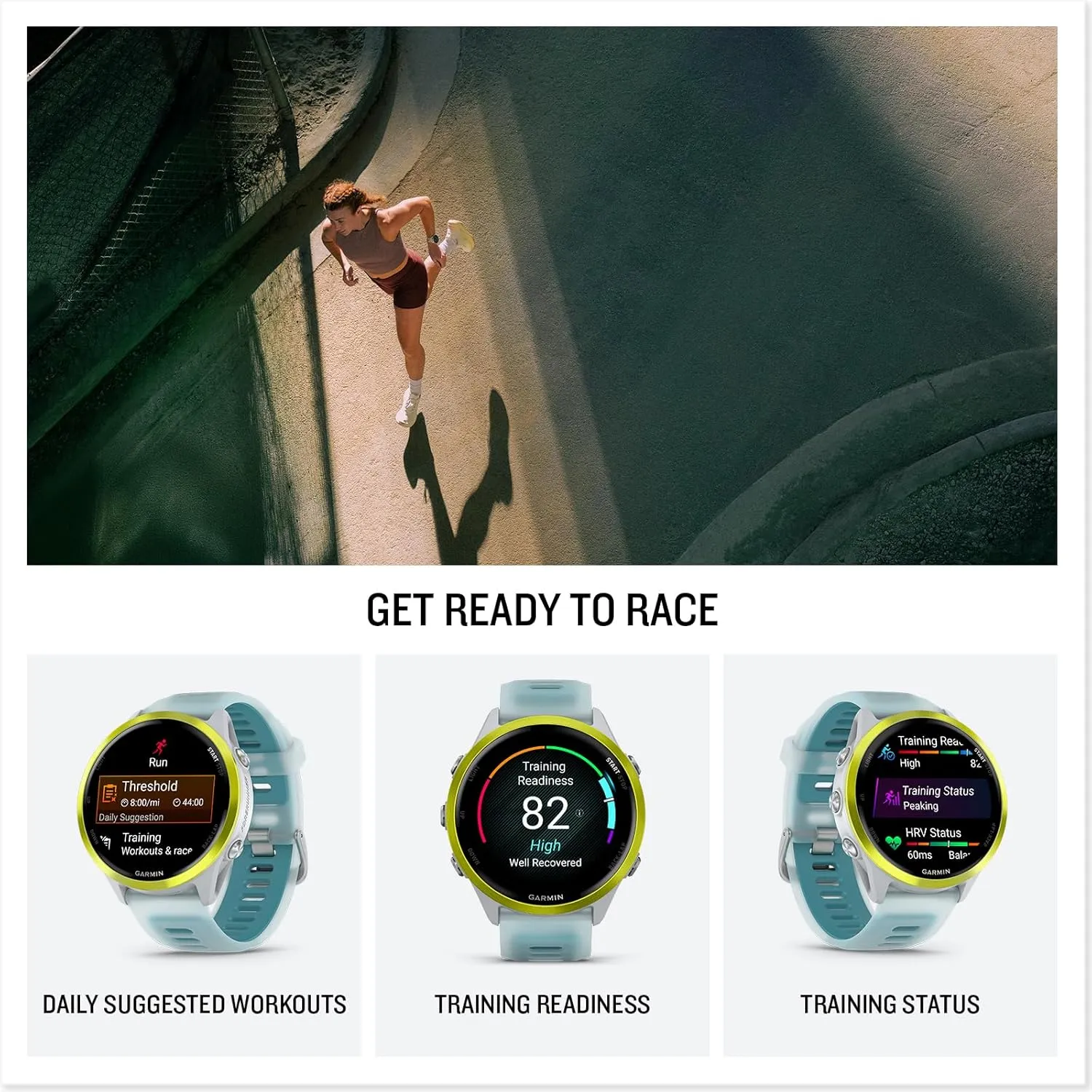 Garmin Forerunner 570 Advanced GPS Running and Triathlon Smartwatch Bundle (47 mm, Amp Yellow/Translucent Whitestone/Turquoise)