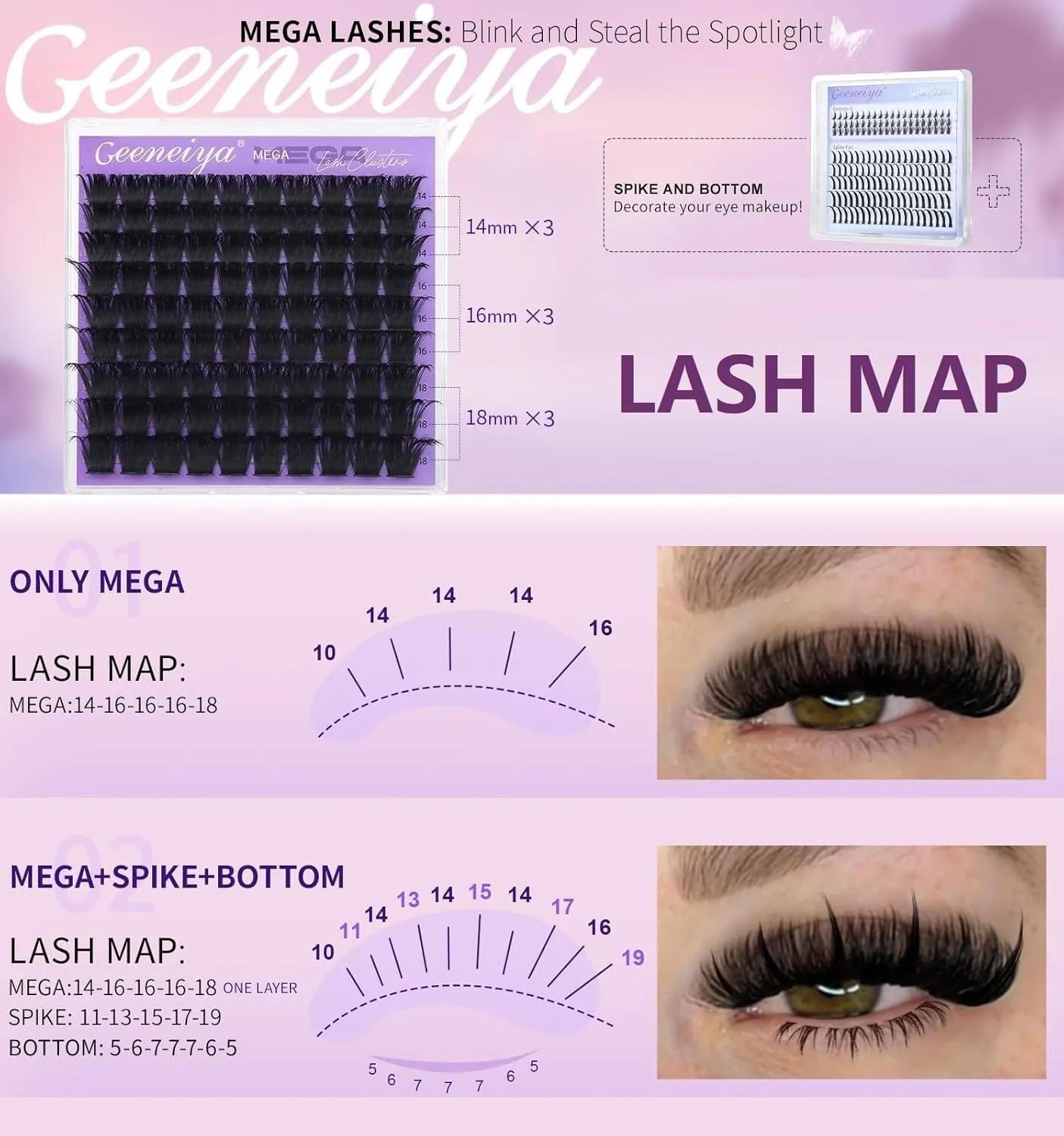 Geeneiya 5 Styles Lash Clusters Kit, Volume/Mega/Full/Bottom Eyelash Clusters Extensions with Lash Bond and Seal, Remover and Lash Extension Tools for Beginners and Proficient, DIY at Home Easily