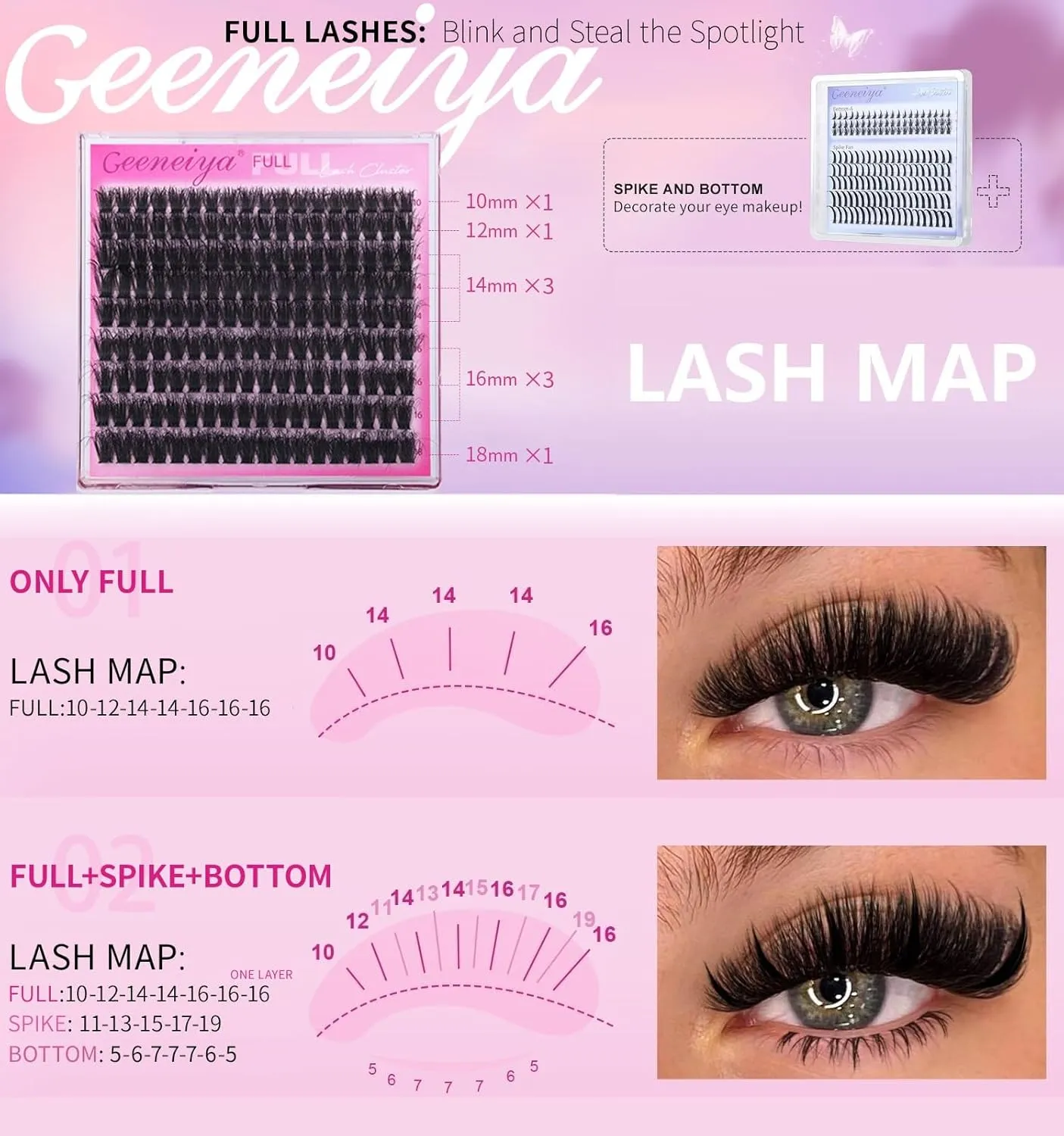 Geeneiya 5 Styles Lash Clusters Kit, Volume/Mega/Full/Bottom Eyelash Clusters Extensions with Lash Bond and Seal, Remover and Lash Extension Tools for Beginners and Proficient, DIY at Home Easily