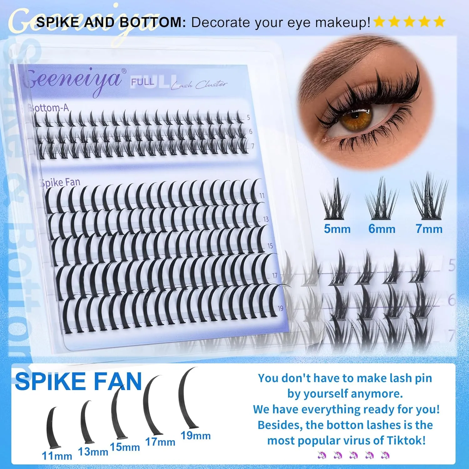 Geeneiya 5 Styles Lash Clusters Kit, Volume/Mega/Full/Bottom Eyelash Clusters Extensions with Lash Bond and Seal, Remover and Lash Extension Tools for Beginners and Proficient, DIY at Home Easily
