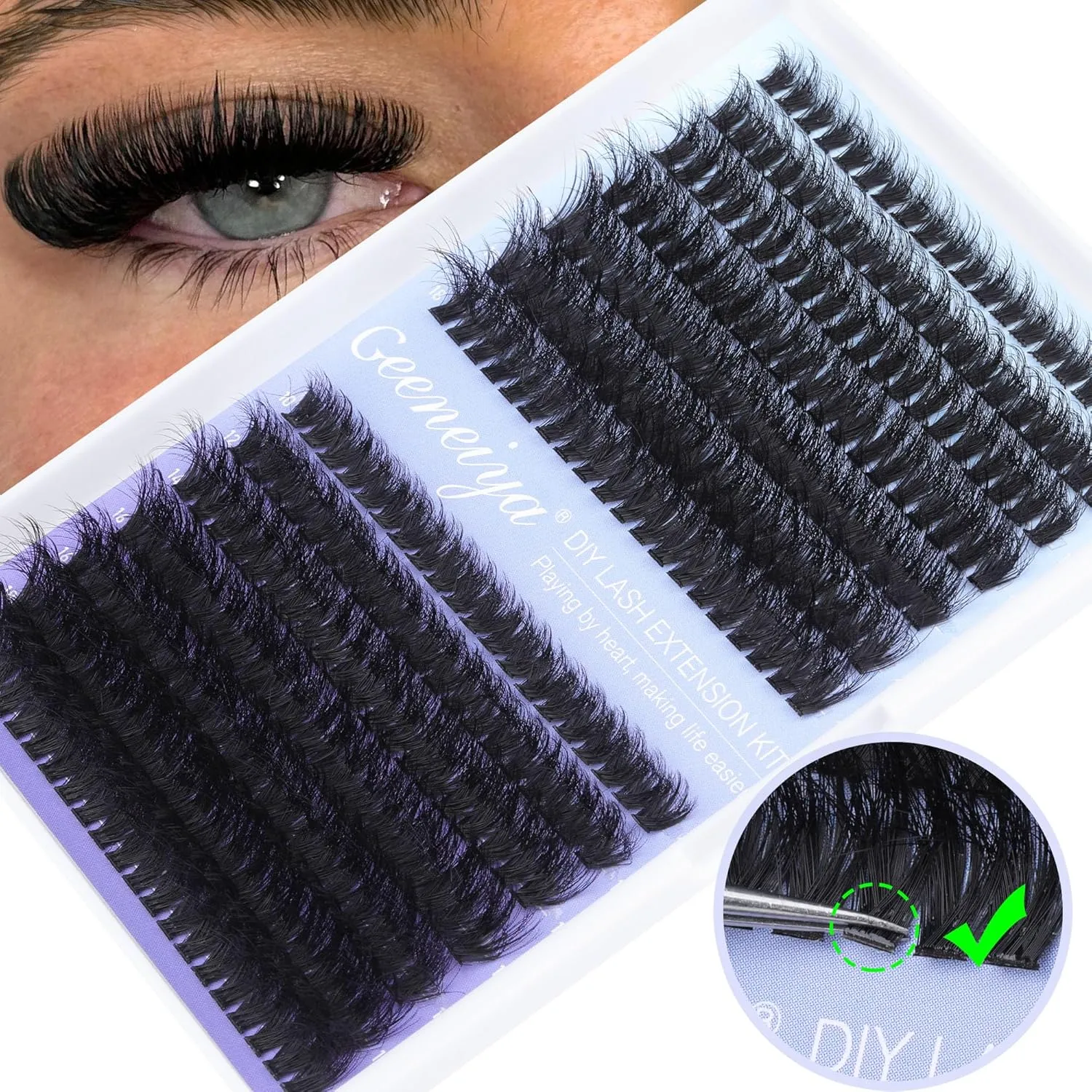 Geeneiya Full Lash Extension Kit Cluster Eyelash Extension Kit Clusters Individual Lashes Kit with Lash Bond and Seal Glue, Lash Remover, Lash Applicator, User Manual for Beginners(60P 80P, 280Pcs)
