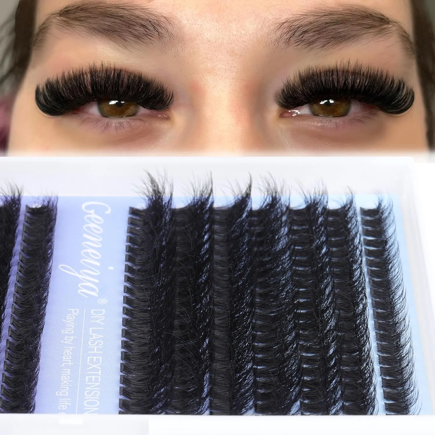Geeneiya Full Lash Extension Kit Cluster Eyelash Extension Kit Clusters Individual Lashes Kit with Lash Bond and Seal Glue, Lash Remover, Lash Applicator, User Manual for Beginners(60P 80P, 280Pcs)
