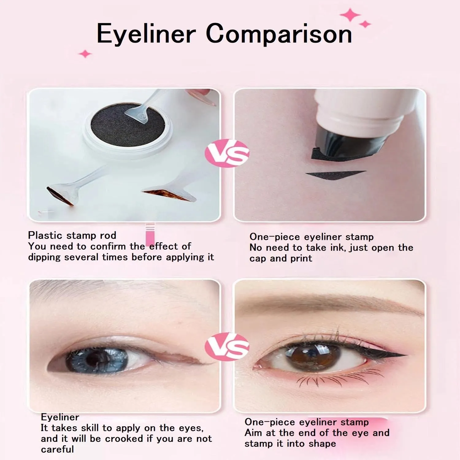 Gel Eyeliner Pencil Set, 2025 New Eyeliner Stamp For Perfect Wings, Double-Ended Winged Stamp, Quick Shaping Tool For Beginners, Smudge Proof Pen (Black, 2pcs)