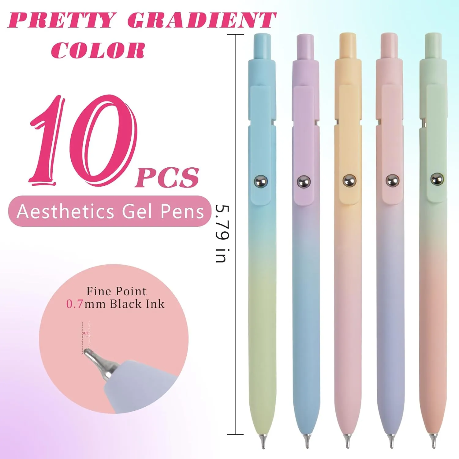 Gel Pens School Office Supplies - 10 Pcs 0.7mm Cute Black Ink Ballpoint, Aesthetic Fine Point Pen, Desk Accessories for Women College Teacher, Pastel Colored Smooth Writing Pen for Journaling Gifts