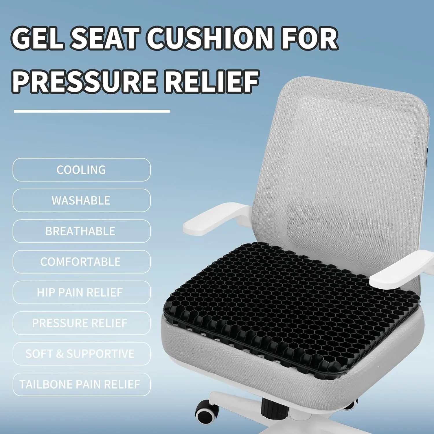 Gel Seat Cushion for Long Sitting, (2.4 Inch Extra Thick Cushion) Egg Sitter Gel Cushion, Soft＆Breathable Pressure Relief Seat Cushions, Gel Pad for Chair