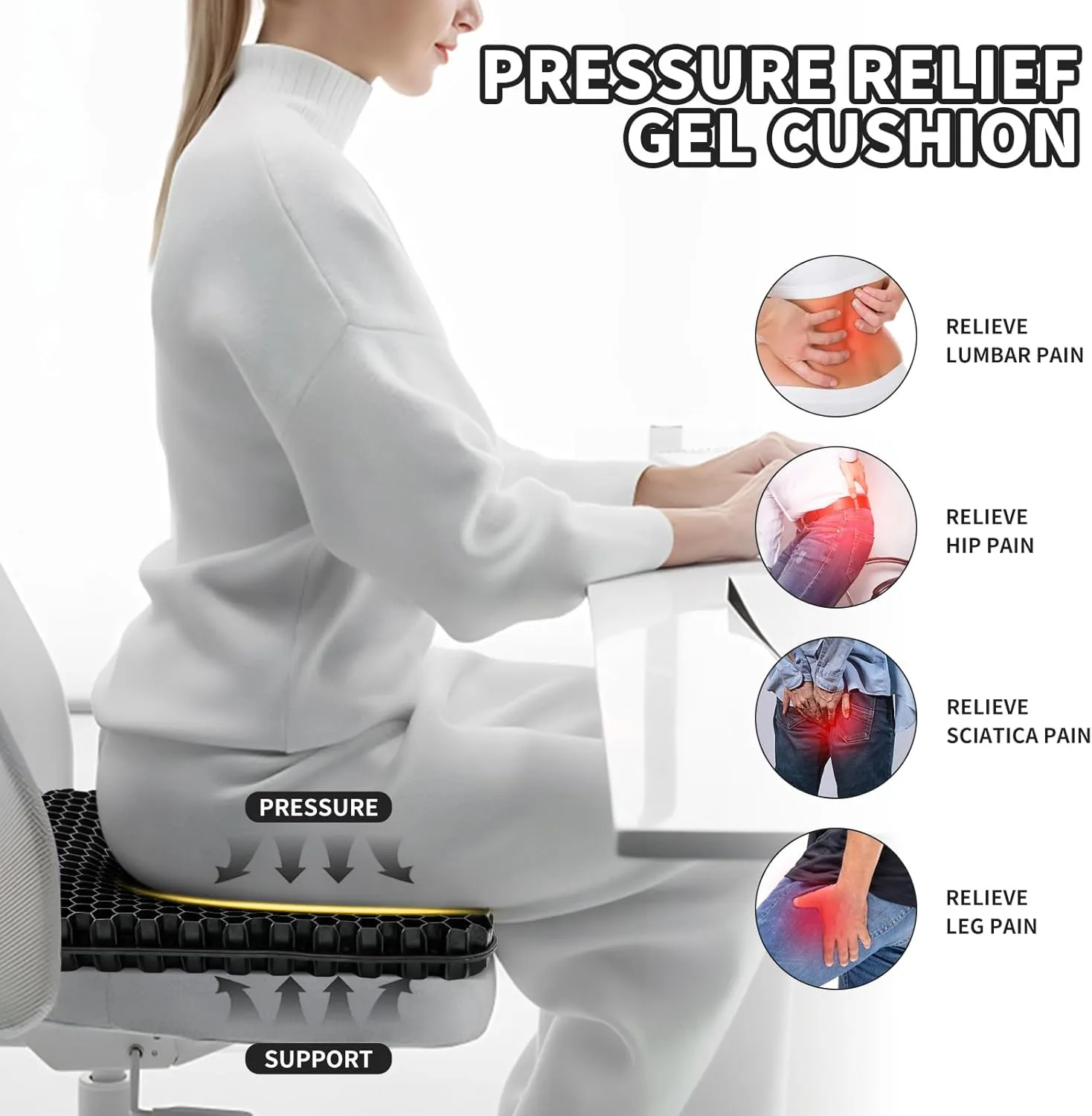 Gel Seat Cushion for Long Sitting, (2.4 Inch Extra Thick Cushion) Egg Sitter Gel Cushion, Soft＆Breathable Pressure Relief Seat Cushions, Gel Pad for Chair