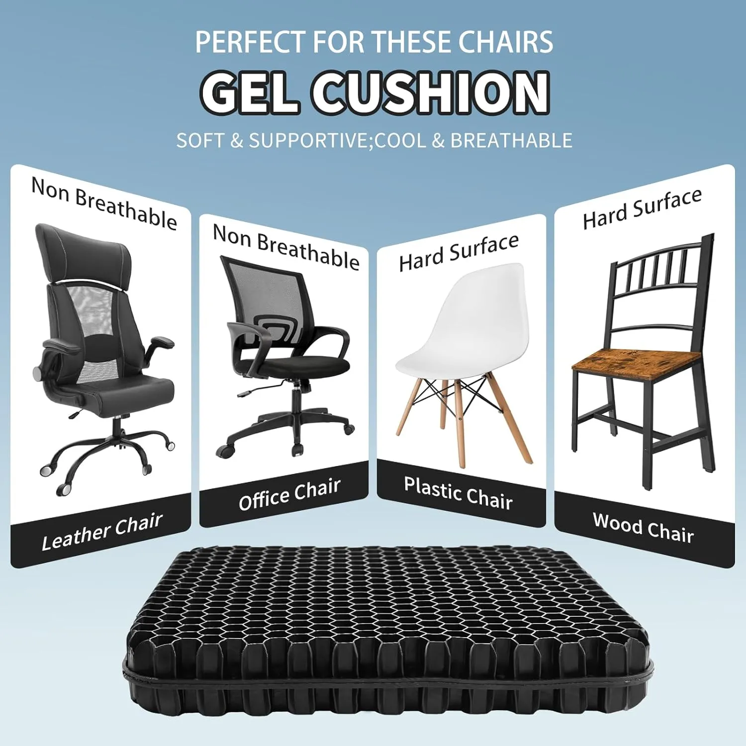 Gel Seat Cushion for Long Sitting, (2.4 Inch Extra Thick Cushion) Egg Sitter Gel Cushion, Soft＆Breathable Pressure Relief Seat Cushions, Gel Pad for Chair