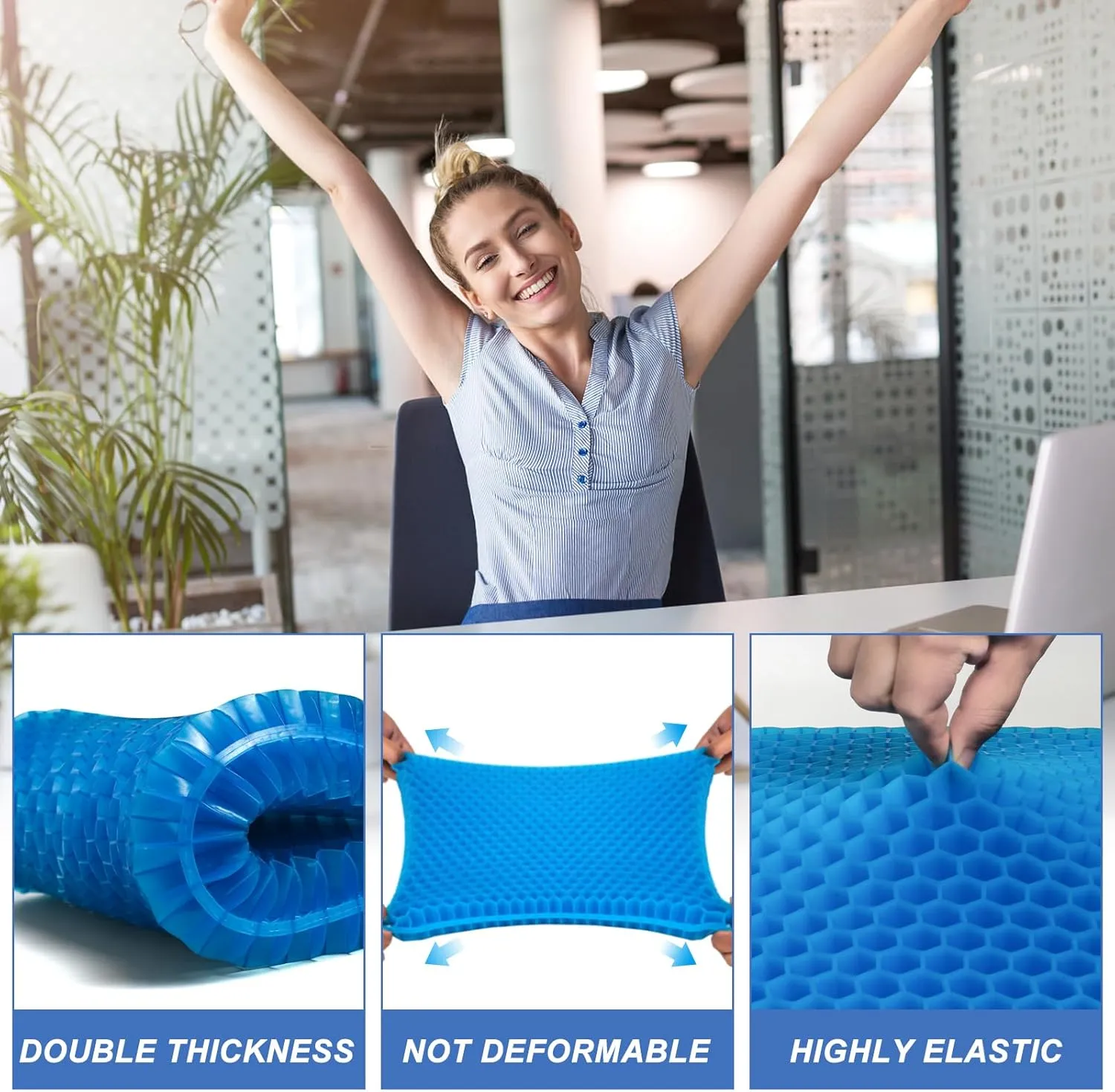 Gel Seat Cushion for Long Sitting, (2.8 Inch Double Thick Cushion) Soft＆Breathable Gel Cushions for Pressure Relief, Wheelchair Seat Cushions, Gel Pad for Chair, Office Chair Cushion