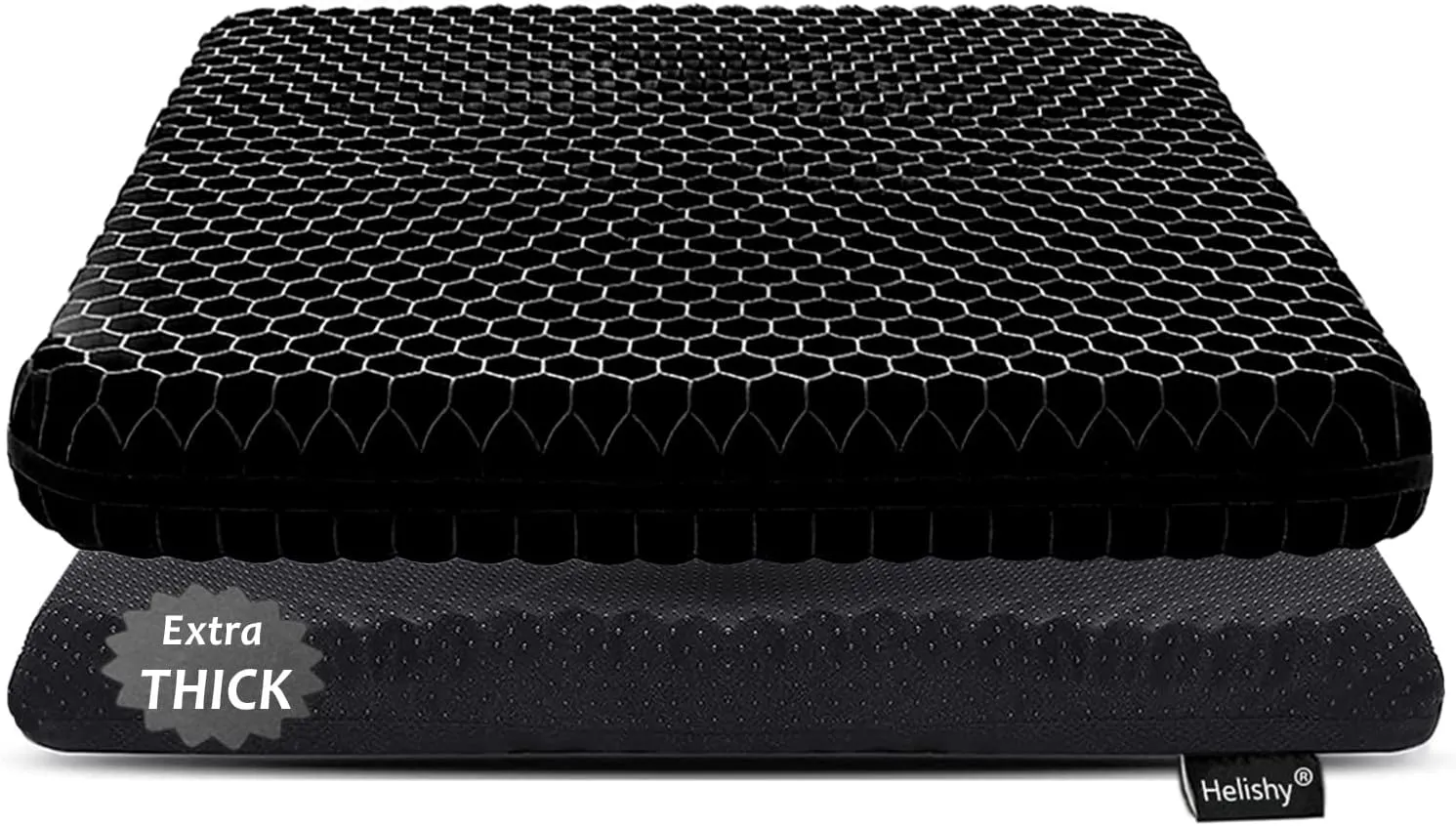 Gel Seat Cushion for Long Sitting, Extra Thick Gel Cushion for Wheelchair Soft Chair Pads Cushion for Office Home Chairs Car Seats Long Trips - Back Sciatica Hip Tailbone Pain Relief Cushion (Black)