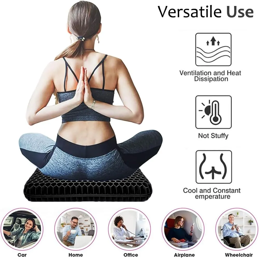 Gel Seat Cushion for Long Sitting, Extra Thick Gel Cushion for Wheelchair Soft Chair Pads Cushion for Office Home Chairs Car Seats Long Trips - Back Sciatica Hip Tailbone Pain Relief Cushion (Black)