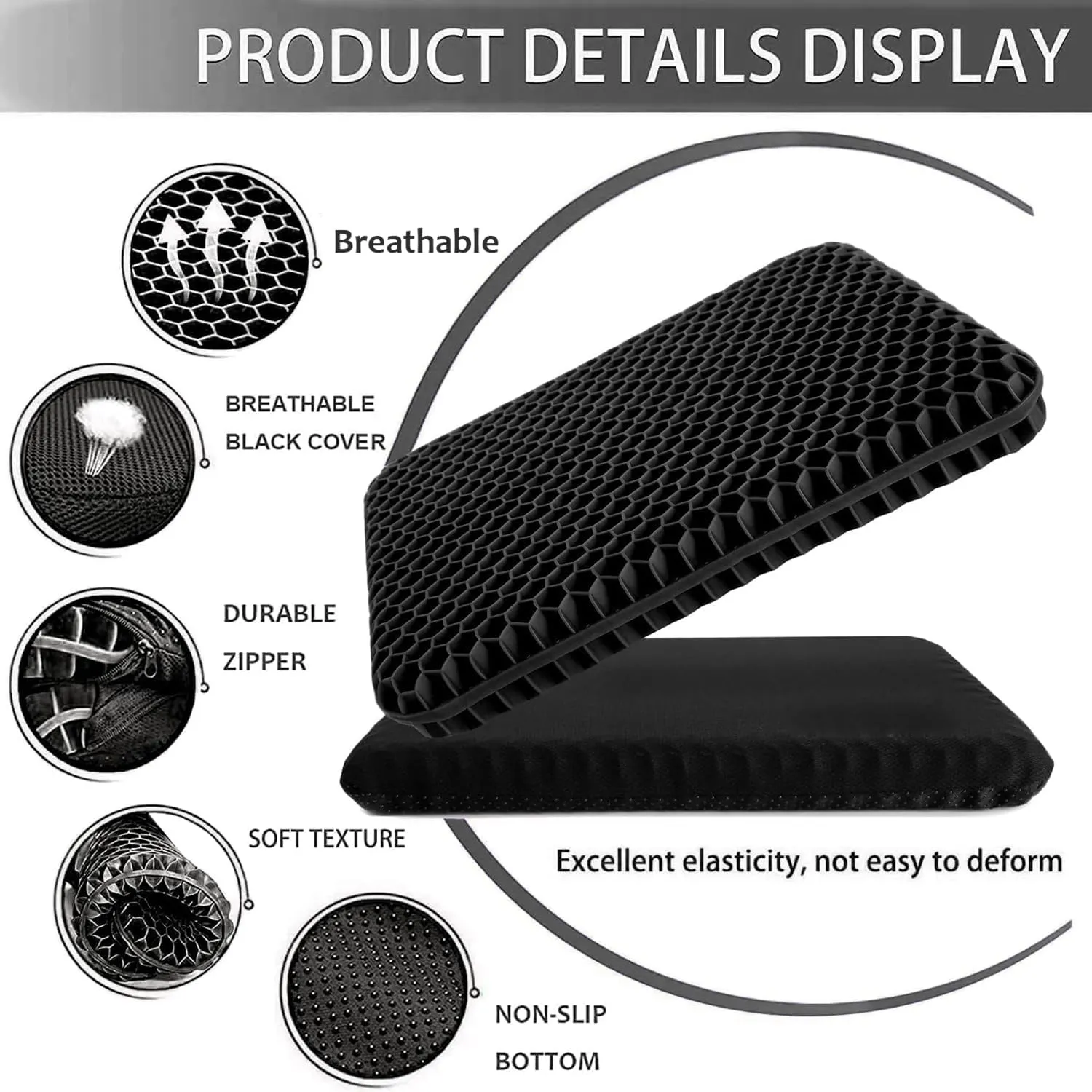 Gel Seat Cushion for Long Sitting, Extra Thick Gel Cushion for Wheelchair Soft Chair Pads Cushion for Office Home Chairs Car Seats Long Trips - Back Sciatica Hip Tailbone Pain Relief Cushion (Black)