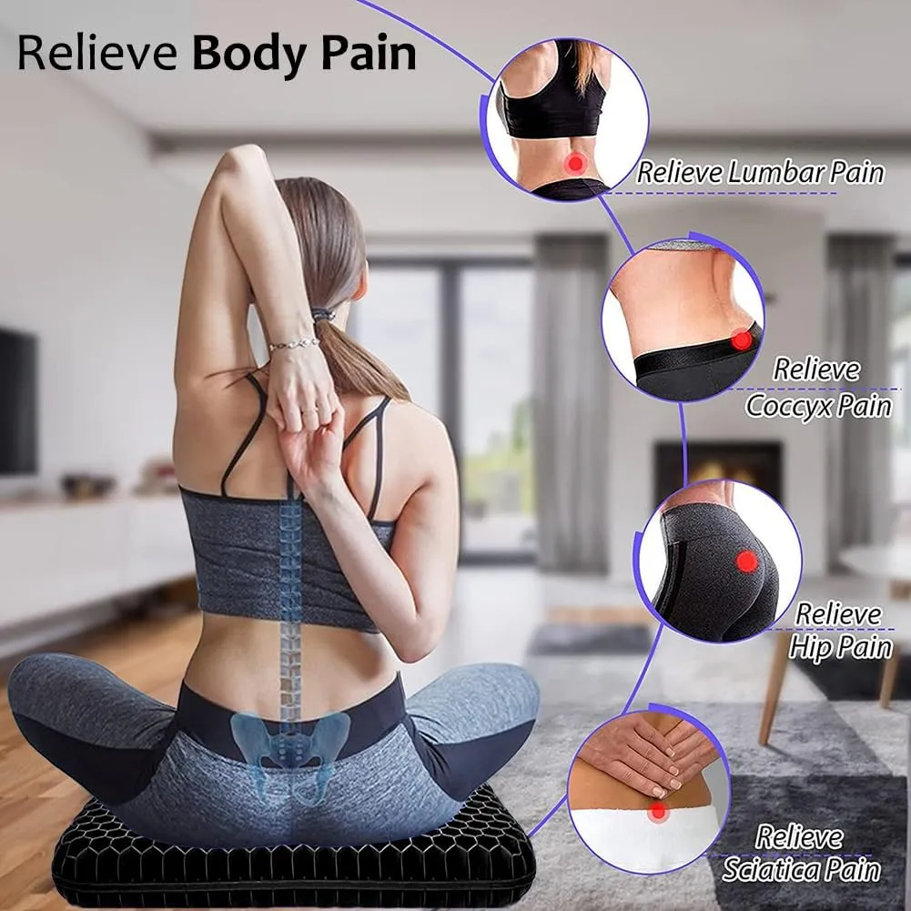 Gel Seat Cushion for Long Sitting, Extra Thick Gel Cushion for Wheelchair Soft Chair Pads Cushion for Office Home Chairs Car Seats Long Trips - Back Sciatica Hip Tailbone Pain Relief Cushion (Black)