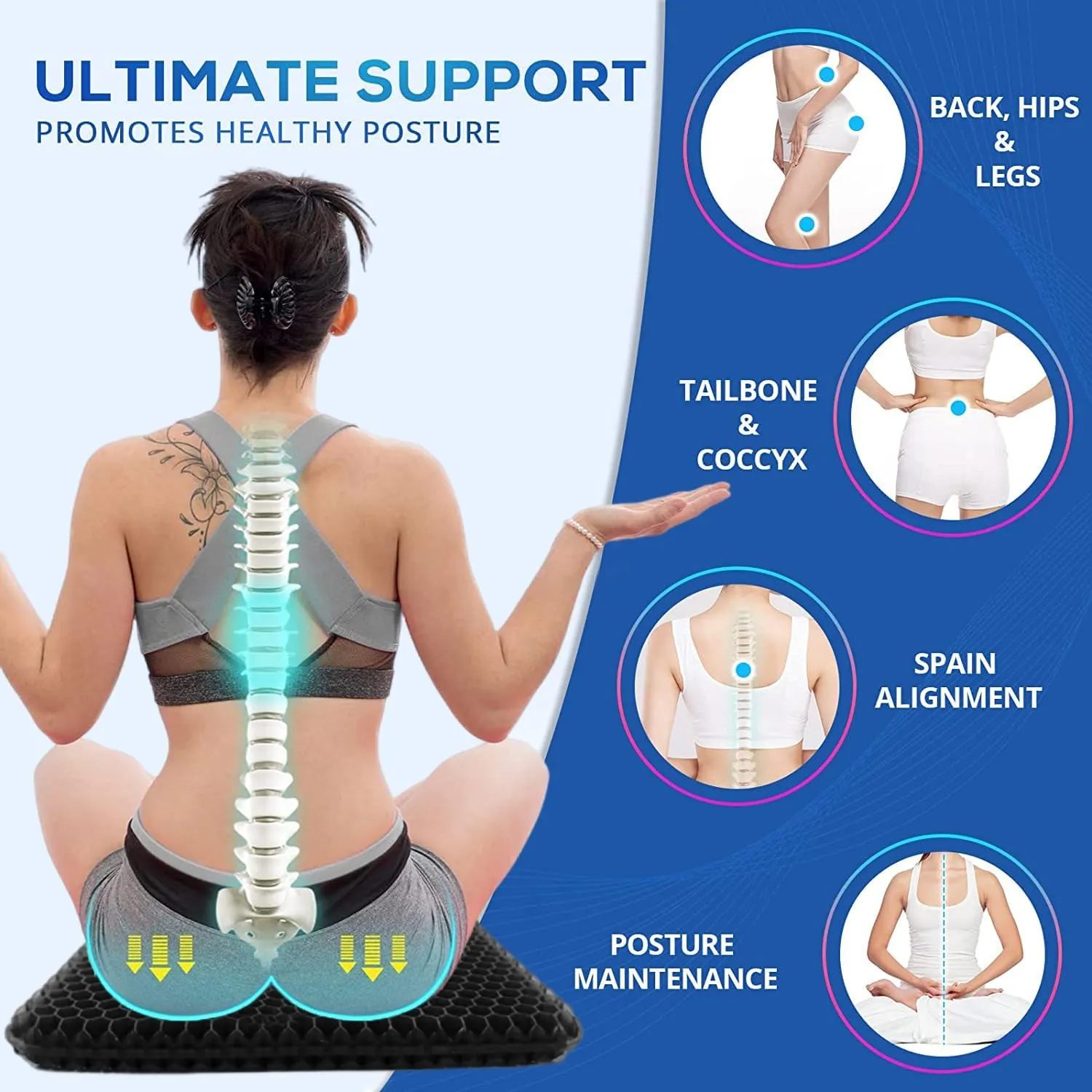 Gel Seat Cushion for Long Sitting Pressure Relief (Super Large&Thick) - Wheelchair Cushion for Pressure Sores, Coccyx, Sciatica, Back Pain Relief - Non-Slip Butt Pillow for Office, Home, Car