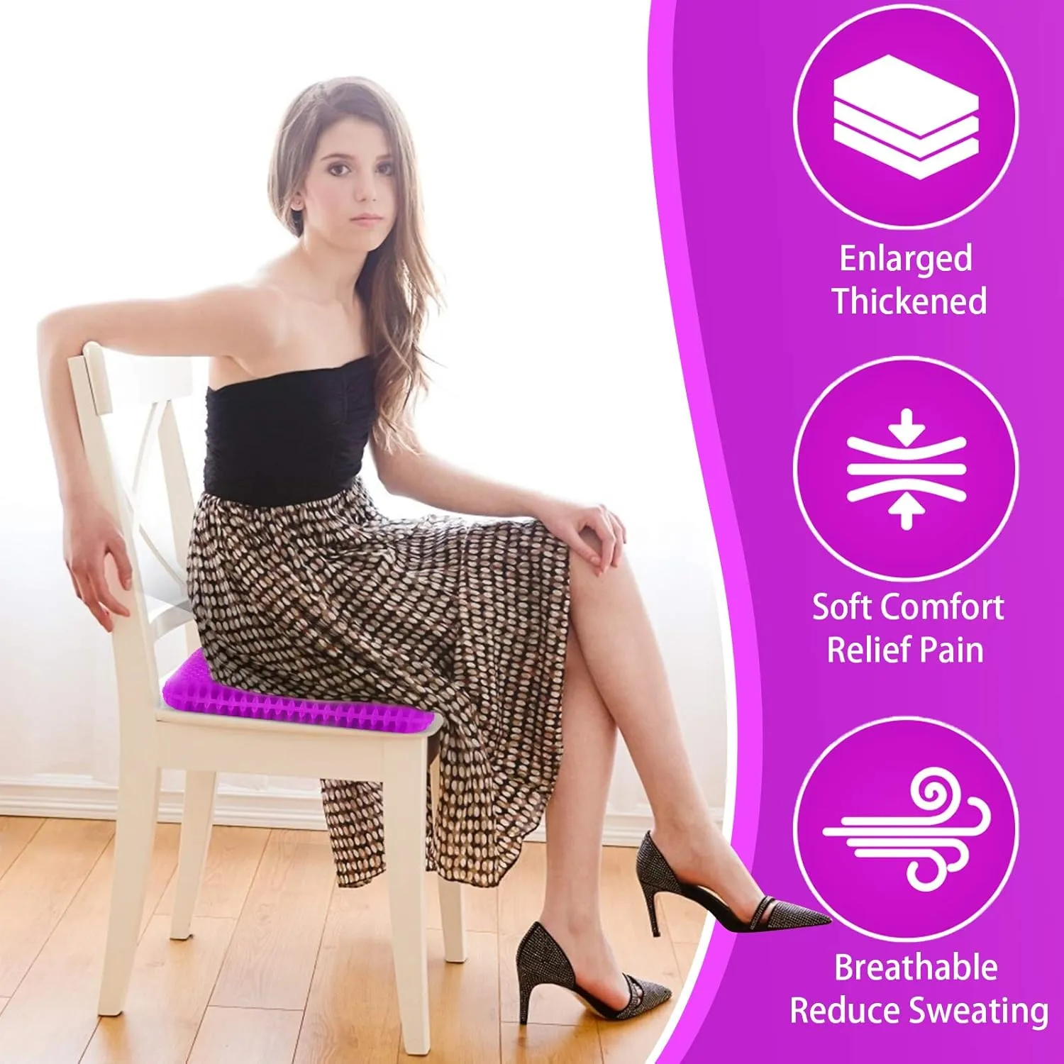 Gel Seat Cushion for Long Sitting (Super Large & Thick), Soft & Breathable, Gel Cushion for Wheelchair, Gel Chair Cushion for Hip Pain, Gel Seat Cushion for Office Chair