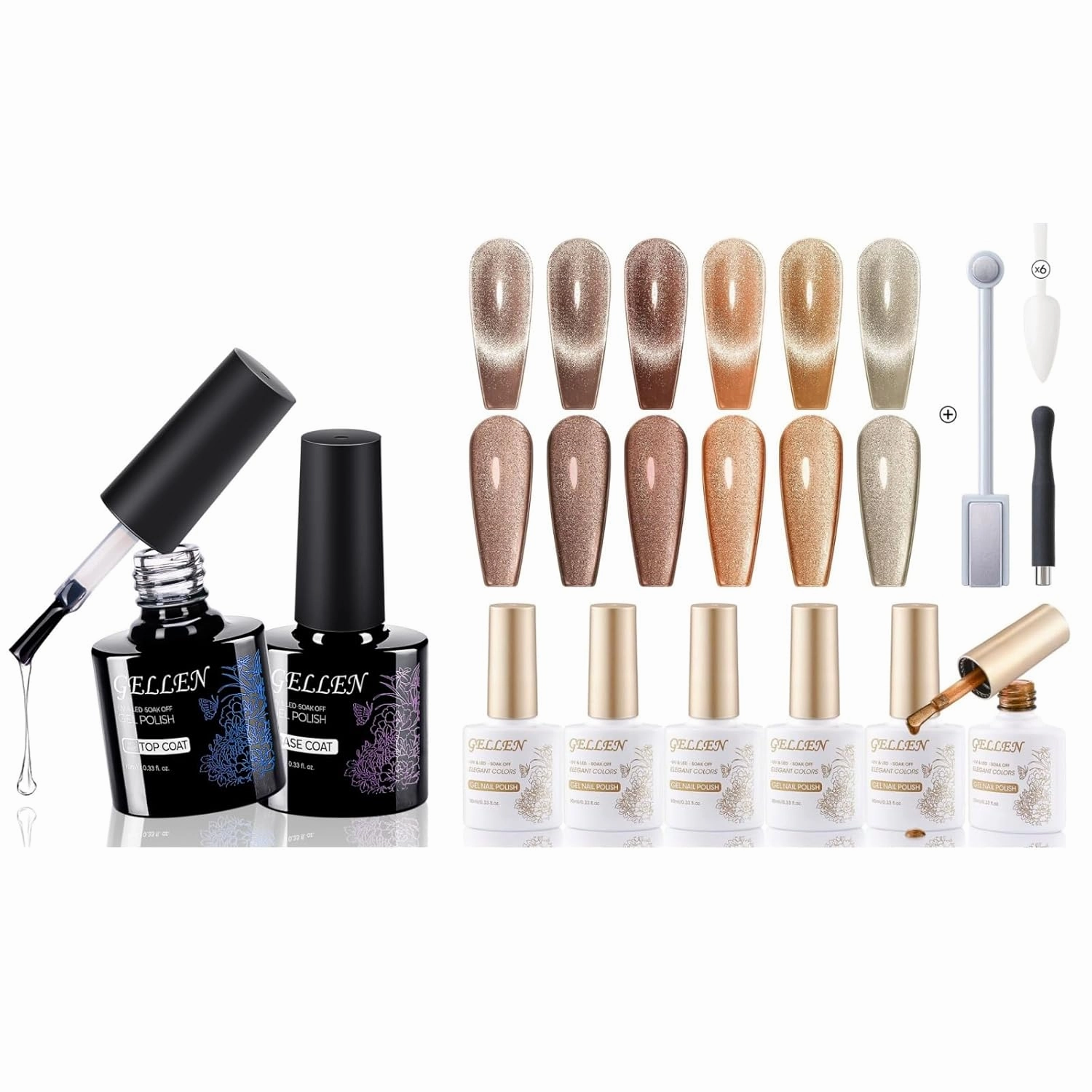Gellen Base and Top Coat & 6 Color Gel Nail Polish