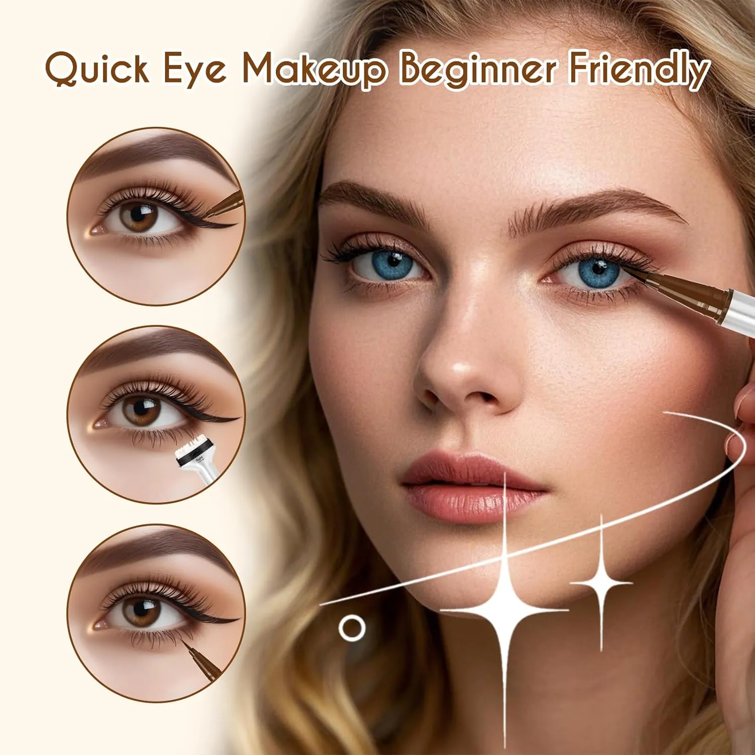 GEMERRY Lower Lash Stamp with Ink Waterproof& Long Lasting 2 in 1 Eyeliner Liquid Set Bottom Eyelash Stamp Quick Eye Makeup Tool for Beginners(Brown)