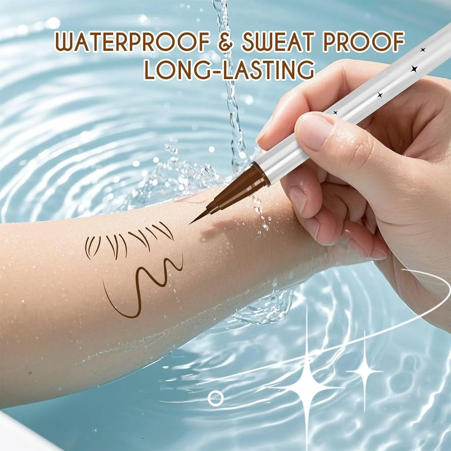 GEMERRY Lower Lash Stamp with Ink Waterproof& Long Lasting 2 in 1 Eyeliner Liquid Set Bottom Eyelash Stamp Quick Eye Makeup Tool for Beginners(Brown)