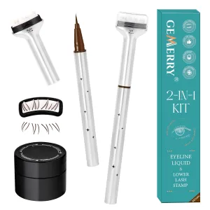 GEMERRY Lower Lash Stamp with Ink Waterproof& Long Lasting 2 in 1 Eyeliner Liquid Set Bottom Eyelash Stamp Quick Eye Makeup Tool for Beginners(Brown)