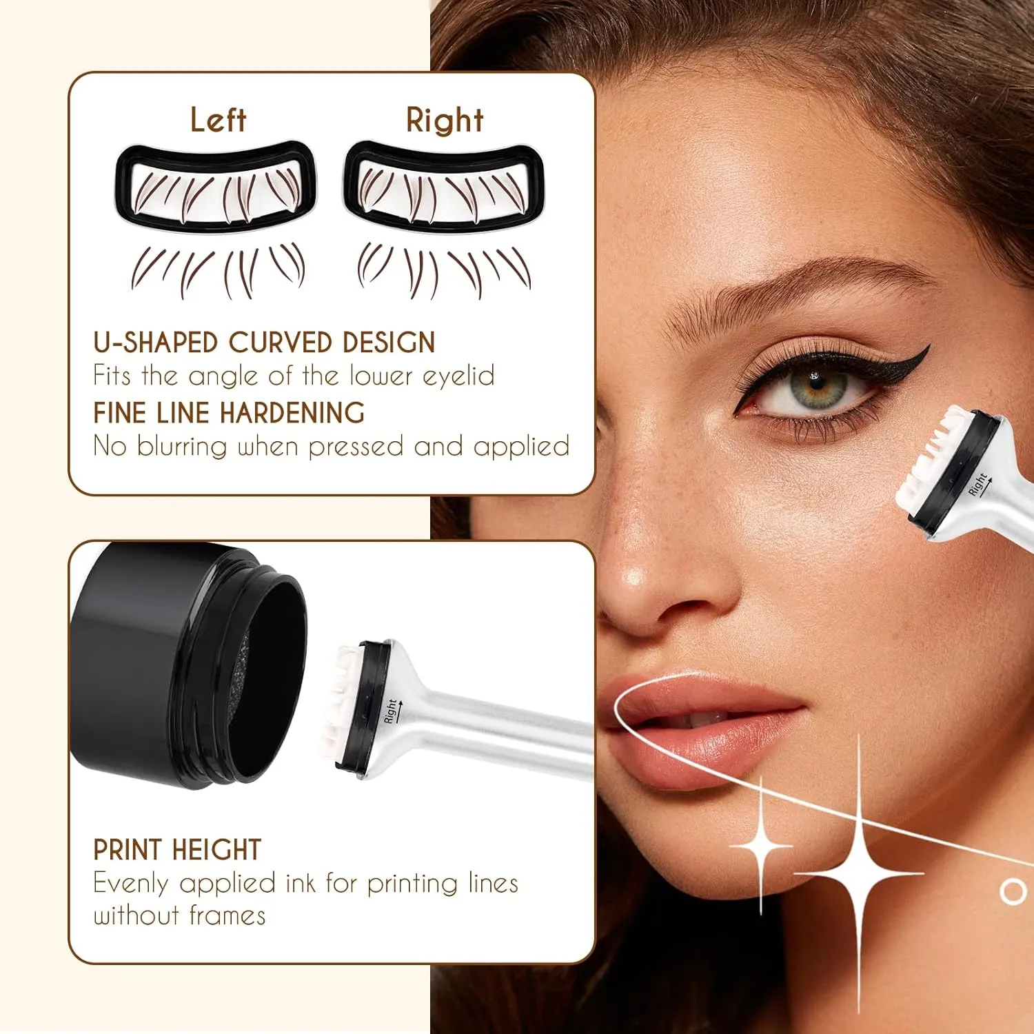 GEMERRY Lower Lash Stamp with Ink Waterproof& Long Lasting 2 in 1 Eyeliner Liquid Set Bottom Eyelash Stamp Quick Eye Makeup Tool for Beginners(Brown)