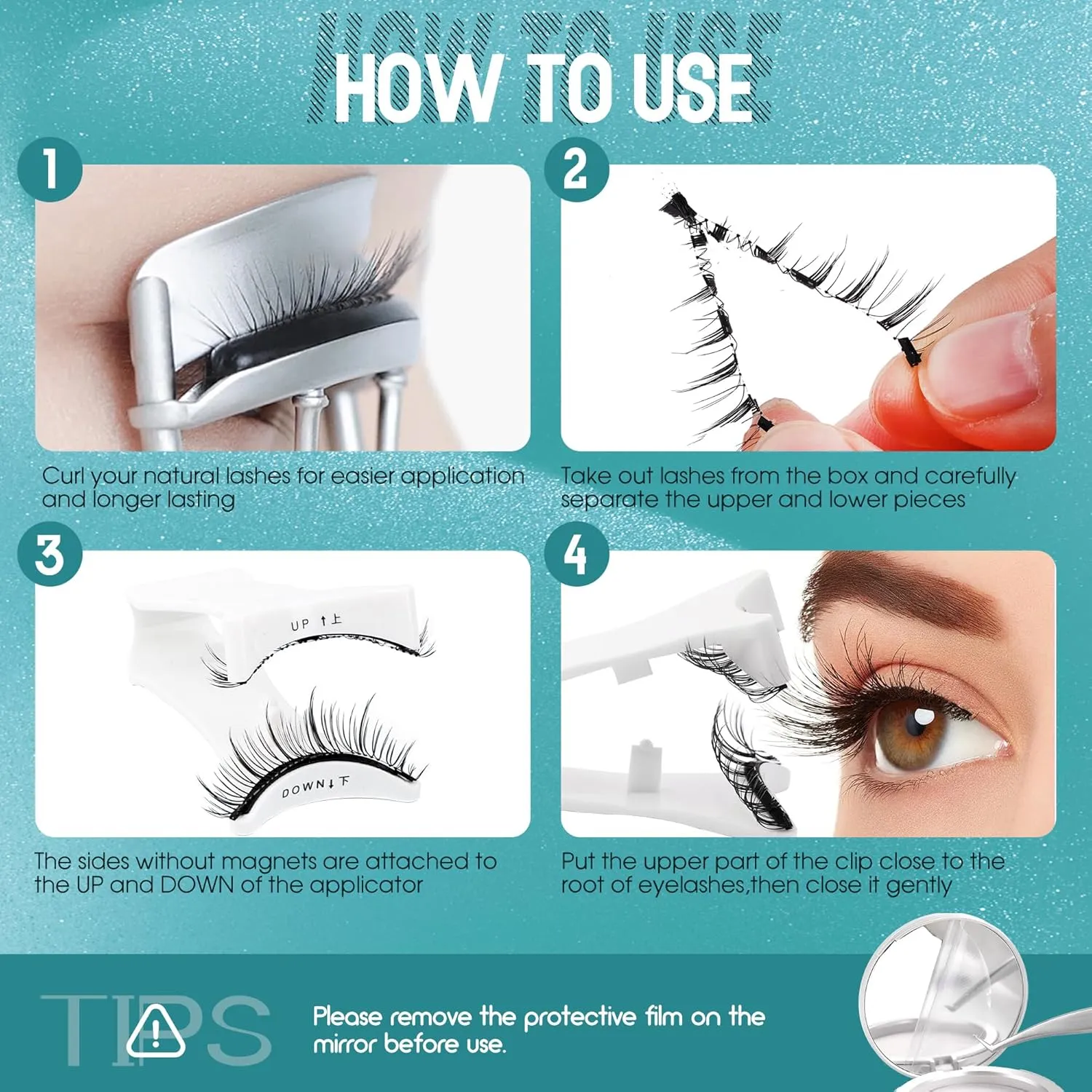 GEMERRY Magnetic Eyelashes with Applicator 4 Pairs Magnetic Lashes Natural Look No Glue Needed Strip Lash Applicator Kit Easy to Use and Remove