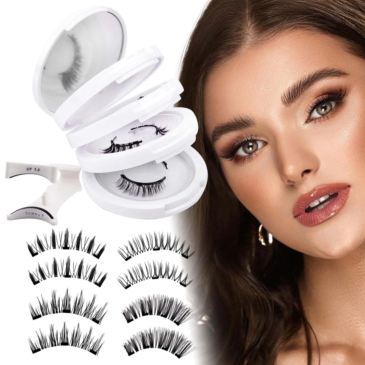 GEMERRY Magnetic Eyelashes with Applicator 4 Pairs Magnetic Lashes Natural Look No Glue Needed Strip Lash Applicator Kit Easy to Use and Remove
