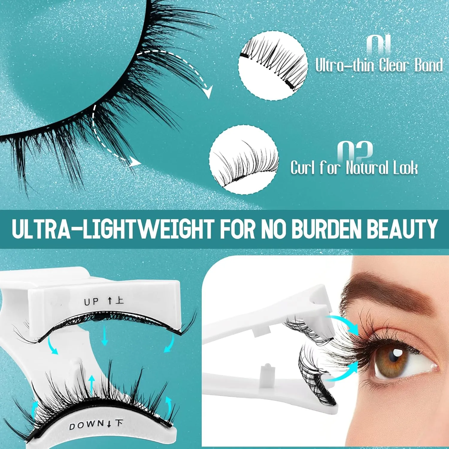 GEMERRY Magnetic Eyelashes with Applicator 4 Pairs Magnetic Lashes Natural Look No Glue Needed Strip Lash Applicator Kit Easy to Use and Remove