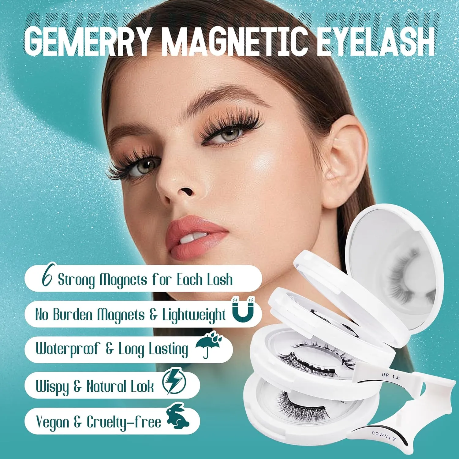 GEMERRY Magnetic Eyelashes with Applicator 4 Pairs Magnetic Lashes Natural Look No Glue Needed Strip Lash Applicator Kit Easy to Use and Remove