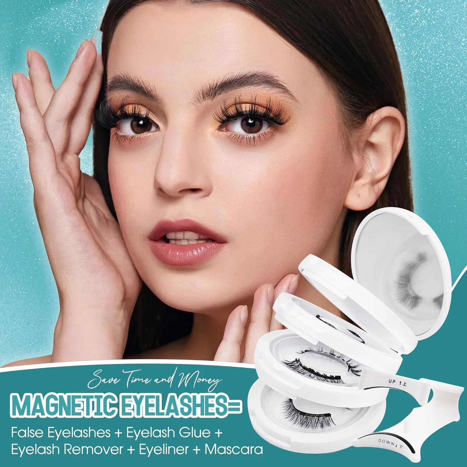GEMERRY Magnetic Eyelashes with Applicator 4 Pairs Magnetic Lashes Natural Look No Glue Needed Strip Lash Applicator Kit Easy to Use and Remove
