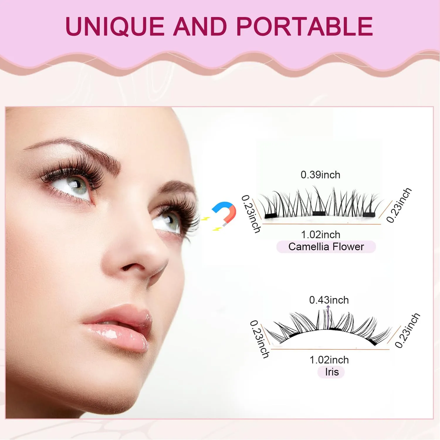 Ginani Magnetic Eyelashes with Applicator,Magnetic Eyelashes Natural Look, Ginani Magnet Lashes without Eyeliner,No Glue Needed Soft Lashes for Women(Camellia Iris)