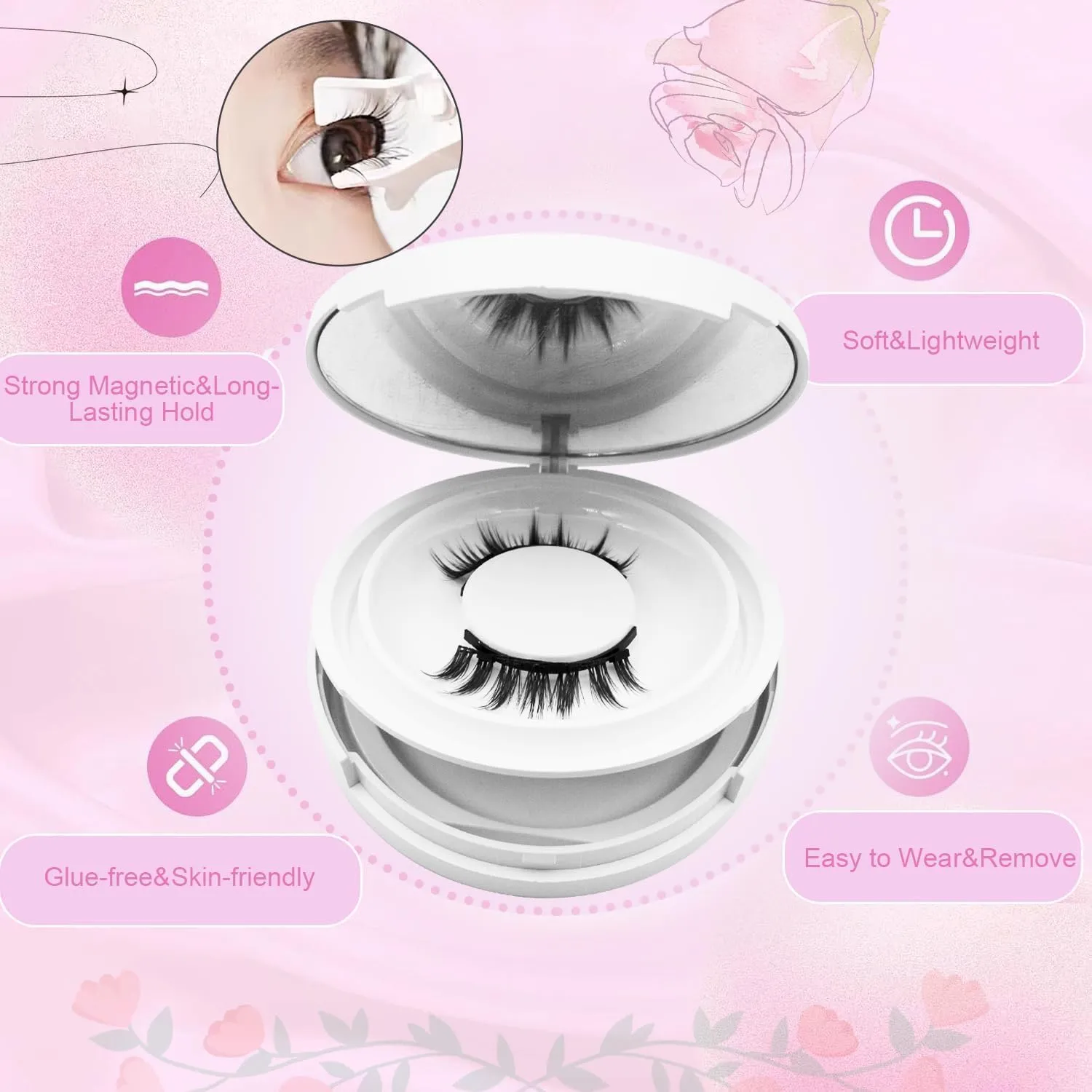 Ginani Magnetic Eyelashes with Applicator,Magnetic Eyelashes Natural Look, Ginani Magnet Lashes without Eyeliner,No Glue Needed Soft Lashes Kit for Women(Camellia Natural)