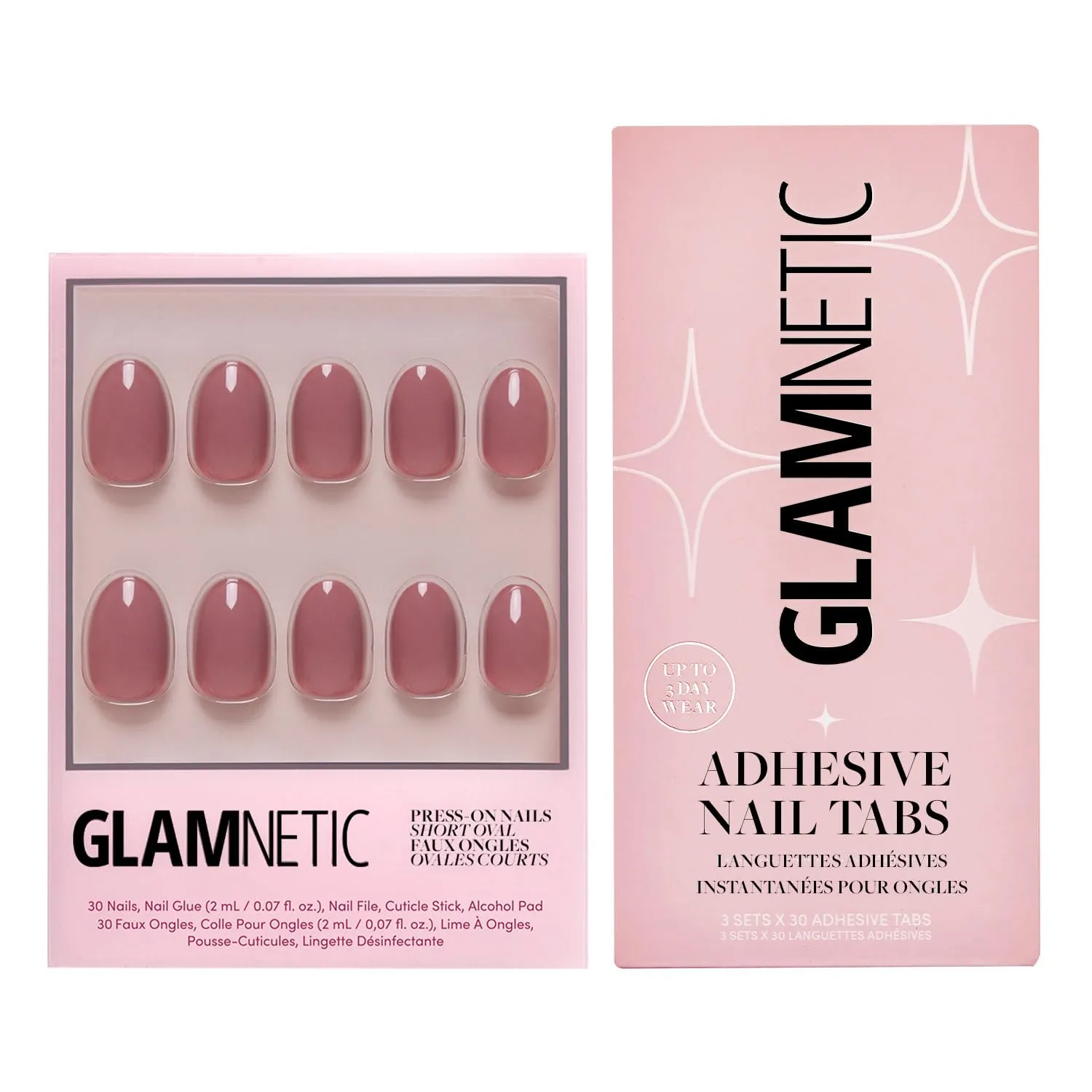 Glamnetic Press-On Nails & Adhesive Nail Tabs - Fall Mauve | Opaque Muted Blush Mauve Short Oval False Nails, Reusable