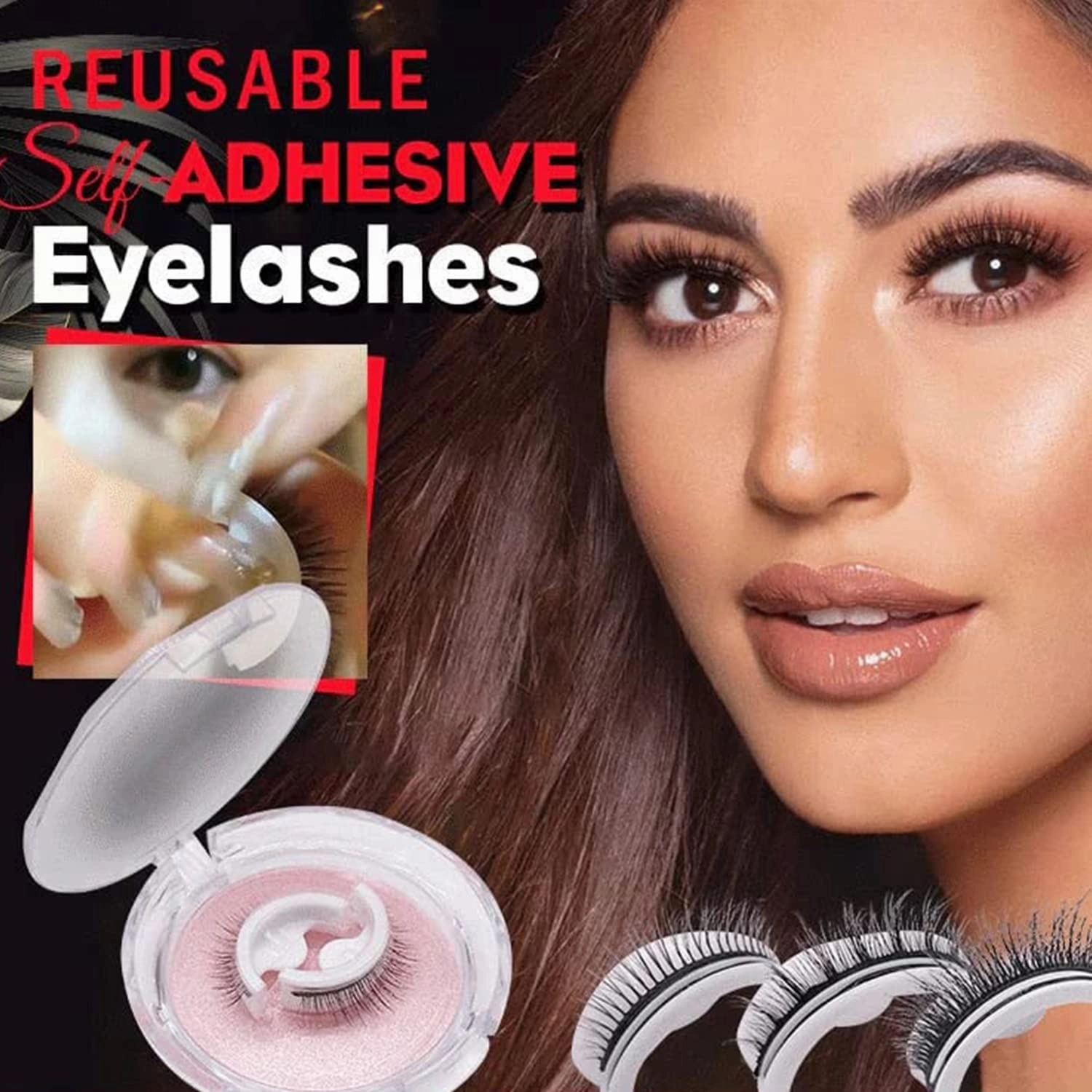Glazy Boo False Eyelashes Reusable Adhesive Eyelashes, Self Adhesive Eyelashes, Most Natural Looking False Eyelashes, Glazy Boo Magnet Lashes No Glue, Lash Buddy Self Adhesive Lashes (3pair-6#)