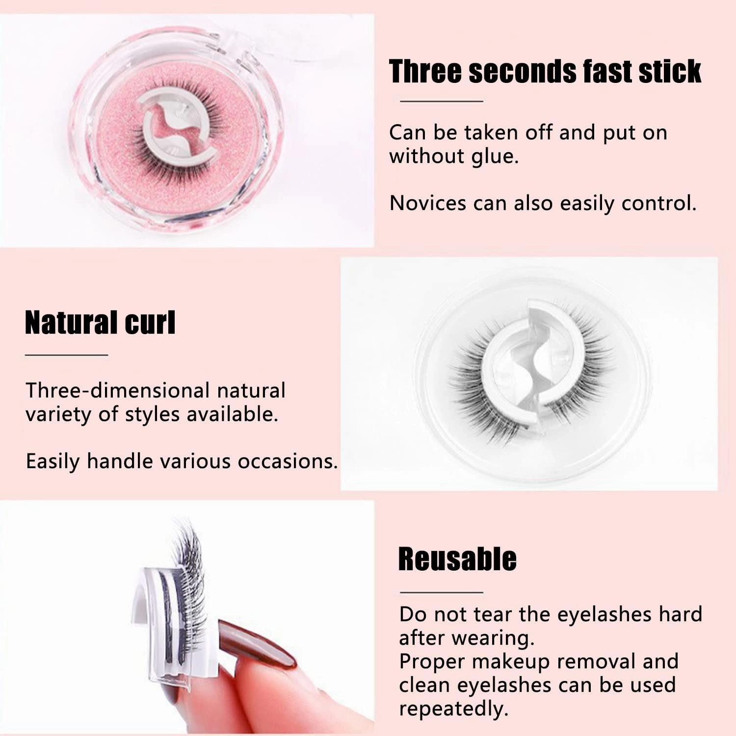 Glazy Boo False Eyelashes Reusable Adhesive Eyelashes, Self Adhesive Eyelashes, Most Natural Looking False Eyelashes, Glazy Boo Magnet Lashes No Glue, Lash Buddy Self Adhesive Lashes (3pair-6#)