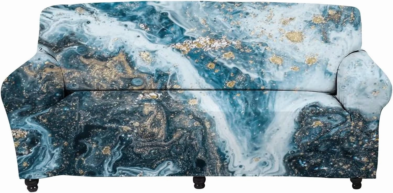 GLENLCWE Blue Marble Print Sofa Cover Cushion Cover for 3 Cushion Couch Stretch Sofa Slipcover Furniture Protector Stain Against