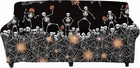 GLENLCWE Dance Skeleton Cobweb Sofa Cover 1Piece Couch Cover Halloween Sofa Slipcover Washable Furniture Sofa Cover Home Decoration for Halloween