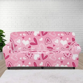 GLENLCWE Pink Valentines Day Heart High Stretch Sofa Slipcover,Machine Washable Sofa Couch Protector Fit for 4 Cushion Couch, Home Decor Accessories
