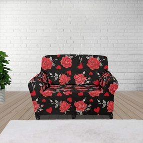 GLENLCWE Valentines Day Rose Sofa Couch Cover for 1 Cushion Couches Stretch Sofa Slipcovers with Elastic Bottom for Home Living Room Decor