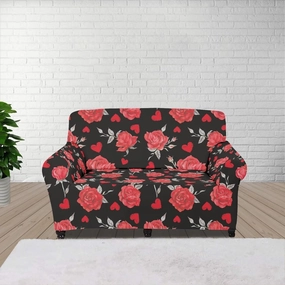 GLENLCWE Valentines Day Rose Sofa Couch Cover for 2 Cushion Couches Stretch Sofa Slipcovers with Elastic Bottom for Home Living Room Decor