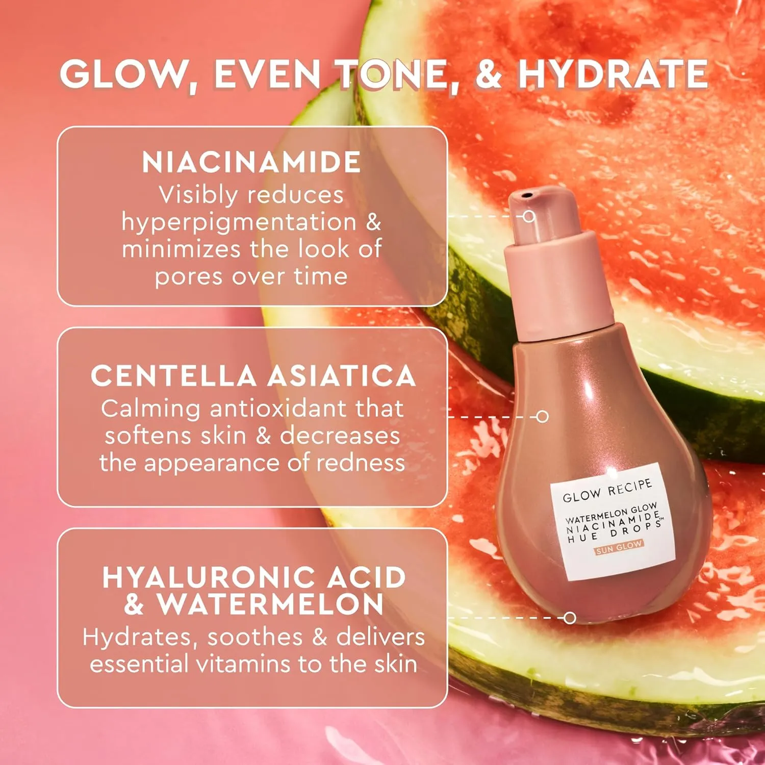 Glow Recipe Hue Drops - Mini Tinted Face Serum - Bronzing Drops to Brighten & Hydrate - Skincare Makeup Primer & Liquid Highlighter to Blur Pores for a Radiant, Even Skin Tone - Sun Glow (15ml)