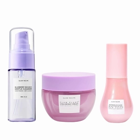 Glow Recipe Blueberry Bounce Gentle Face Cleanser & Makeup Remover (30 ml)   Niacinamide Dew Drops Facial Serum & Makeup Primer (15 ml)   Plum Plump Hyaluronic Acid Face Cream for Dry Skin (20 ml)