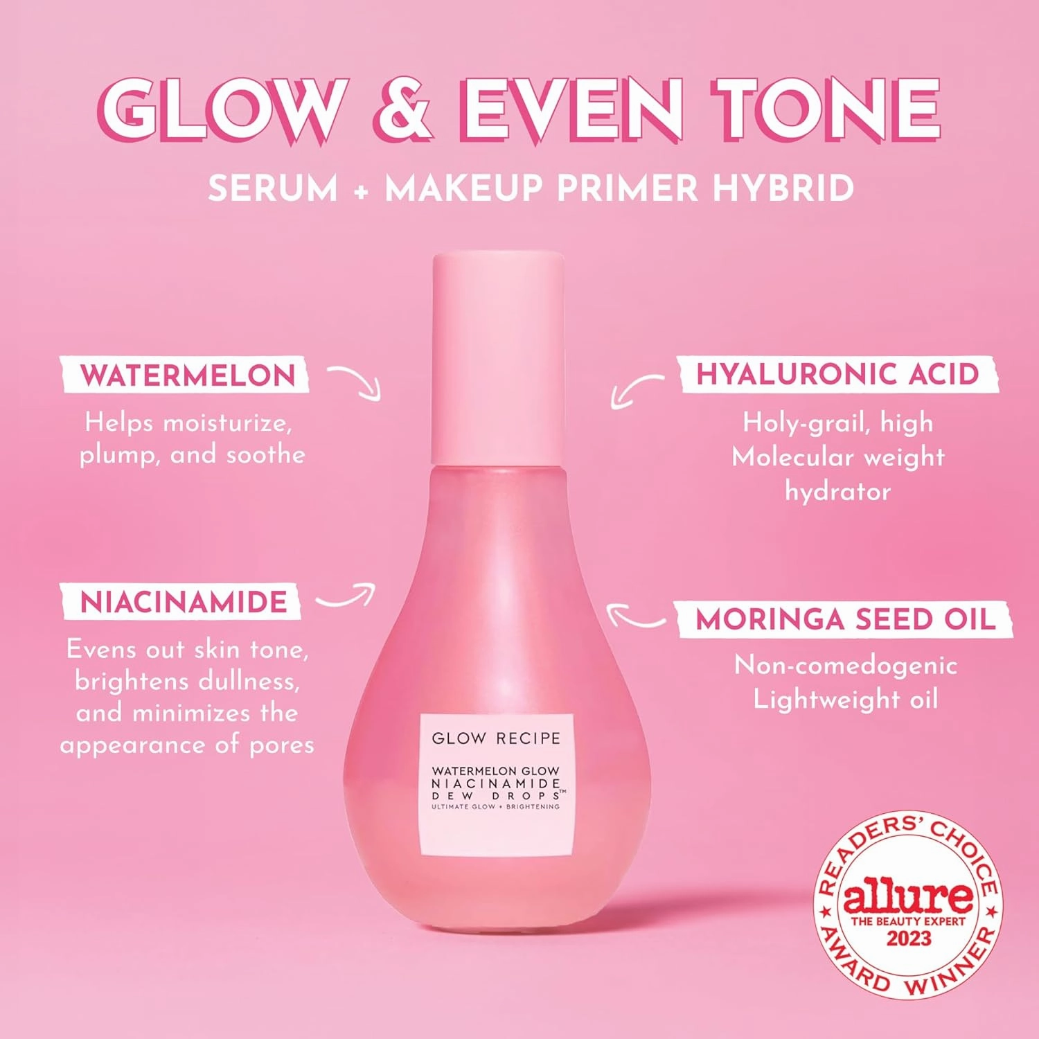 Glow Recipe Watermelon Niacinamide Dew Drops - Brightening, Plumping Hydrating Face Serum, Makeup Primer   Liquid Highlighter with Hyaluronic Acid - Dewy & Glowing Korean Skin Care (80ml)